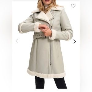 Gorgeous Sanna Mid Length Vegan Leather Coat in Grey